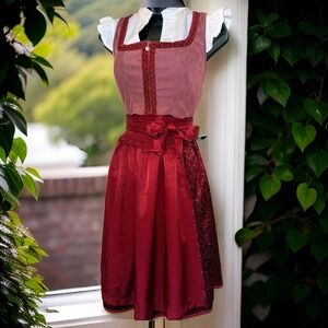 New Small Oktoberfest Red Burgundy Dirndl Dress Bavarian German Festival